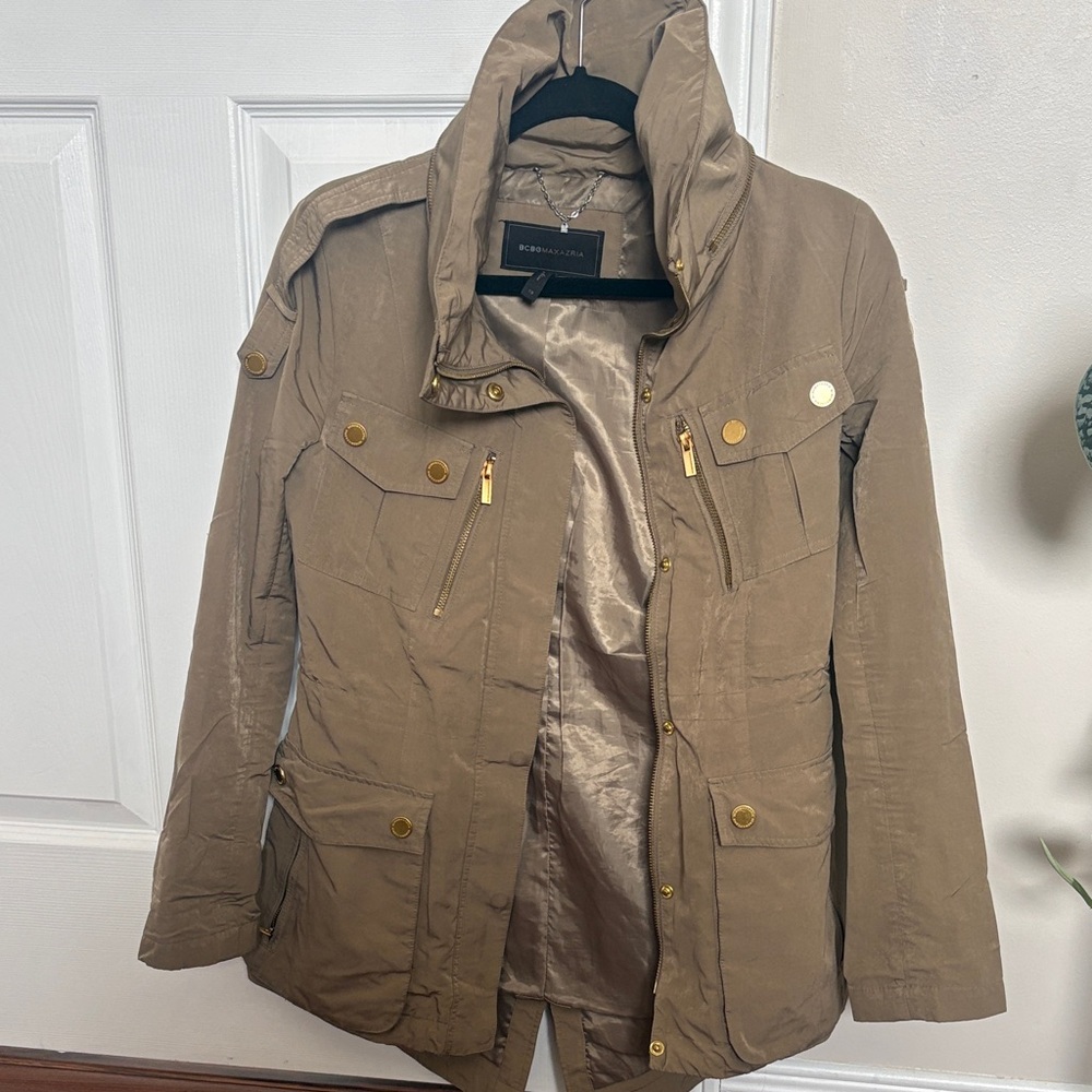 BCBGMaxAzria Khaki Utility Jacket with Gold Hardware